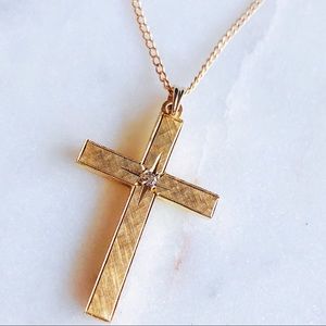 14K Gold Vintage Diamond Cross Necklace